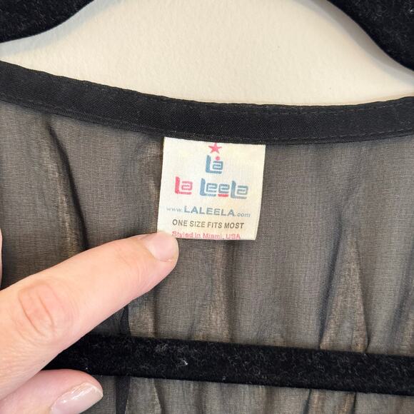 La La LeeLa Kaftan Cover Up Swimwear Dress OS Black Blue Teardrop Embroidered - Picture 7 of 8